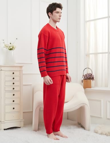 Men's Fuzzy Fleece Pajama Set Warm and Cozy Long Sleeve Top and Bottom Nightwear Lounge Set Mens Pjs Sets with Pockets3
