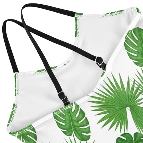 Girls Swimming Suits Beach Swimsuit 3-10 Y with Adjustable Shoulder Strap, Palm Leaves White4