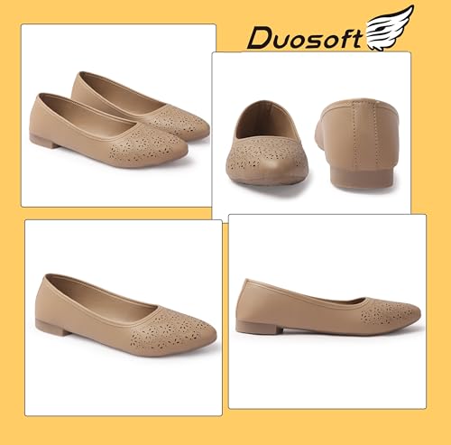 Image of Duosoft Orthopaedic Ballet Flats, Diabetic Comfort Shoes, Beige Perforated Design,Casual Wear Bellies for Women 206-Tan