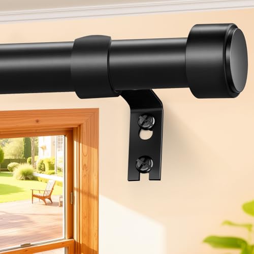 Treije Curtain Rods 72-144 Inch, 1' Heavy Duty Adjustable Curtain Rod for Windows, Black Extra Long Window Treatment Rod, Modern Design, Easy Installation