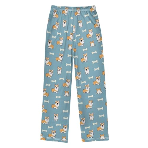 Cute Corgi and Bones Pajama Pants Lounge Sleep Pants Elastic Waist Long Pajama Bottoms with Pockets for 6-14 Years2