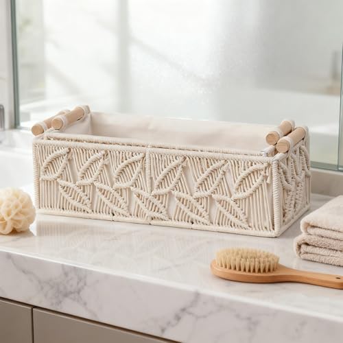 Cestas de almacenamiento boho de cuerda de algodón para organizar el baño y el dormitorio 8