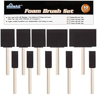 eHomeA2Z Foam Paint Brushes 10 Pack Lightweight, Great for Acrylics, Stains, Varnishes, Crafts, Art, Assorted Sizes, Sponge Brush for Painting, Polyurethane, Staining (10)