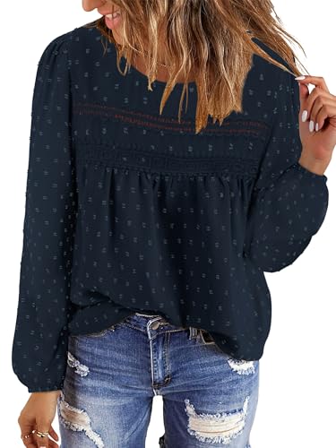 BETTE BOUTIK Womens Boho Fall Long Sleeve Shirts Crewneck Dressy Casual Blouses Trendy Flowy Tops