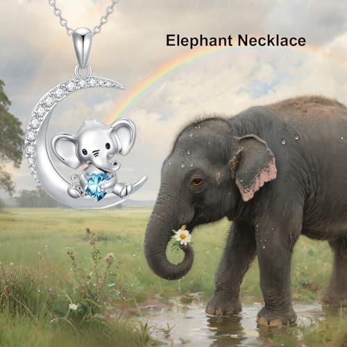Image of PROESS Animal Birthstone Necklace 925 Sterling Silver Otter /Axolotl /Hippo /Elephant /Dachshund /Monkey /Red Panda Pendant Necklace Animal Birthstone Jewelry Gifts for Women
