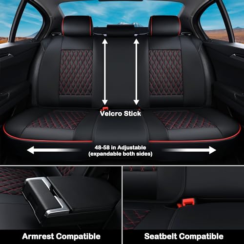 Coverado Car Seat Covers Full Set, 5 Seats Front Seat Cover and Back Seat Covers for Cars, Automotive Seat Covers with Lumbar Support, Leather Waterproof Car Seat Protectors Universal for Cars Black - Image 4