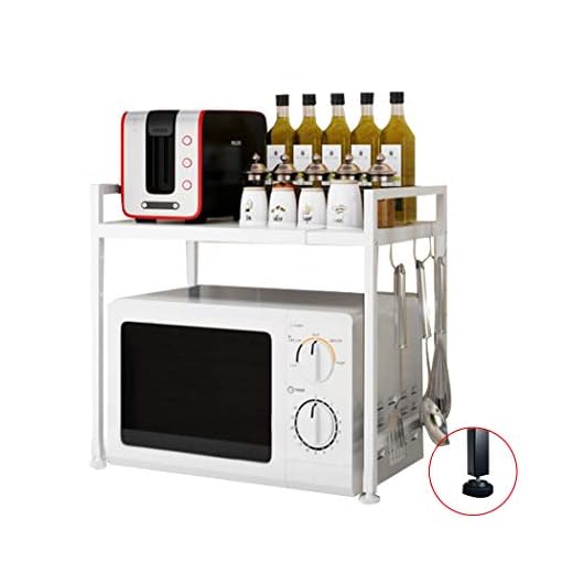 Scaffale per forno a microonde in acciaio al carbonio, mensola espandibile per forno a microonde, 2 ripiani da cucina salvaspazio e organizer con 3 ganci, capacità di peso 49,9 kg, tipo H bianco