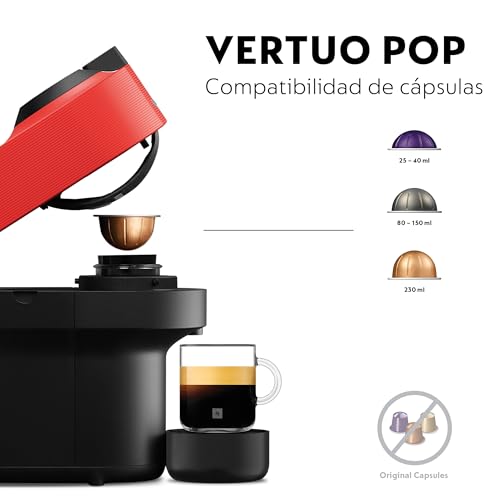 Krups Nespresso VERTUO Pop XN9205 - Cafetera de cápsulas, máquina de café expreso, 4 tamaños tazas, tecnología Centrifusion, 35 % plástico reciclado, Color Rojo - imagen 4