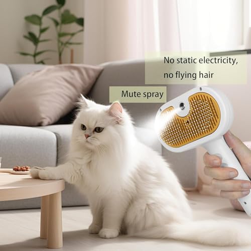 Image of Self Cleaning 3 in 1 Pet Brush - Cat & Dog Brush for Shedding, Steam Cleaning, Spray, White