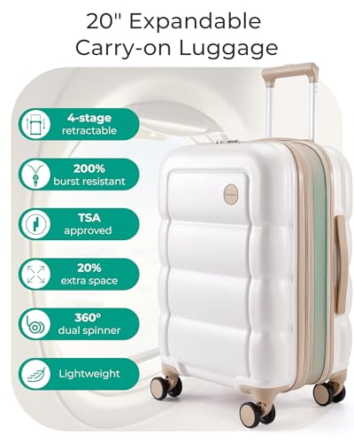 BAGSMART Carry on Luggage with Spinner Wheels, 22x14x9 Carry On Luggage Airline Approved With TSA Lock, Durable Hard Shell Carry On Suitcase 20 inch, Ivory2