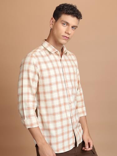 Image of Highlander Men's Slim Fit Checks Shirt | Full Sleeves | Spread Collar | Casual Shirts for Men