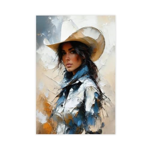 Tableau cowgirl art abstrait moderne 50x75 cm peinture huile toile