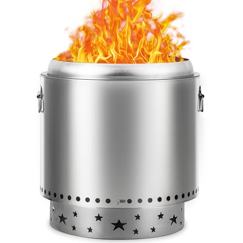 16.5" Smokeless Fire Pit with Air Switch, 304 Stainless Steel Wood Burning Fireplaces, Portable Outdoor Bonfire Pit for Camping, Bonfires