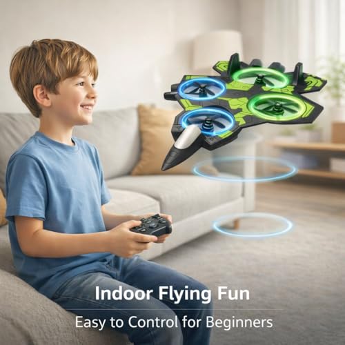 Image of Remote Control Quadcopter Airplane Toy with LED Light Rings, One-Key Takeoff Landing, 360 Flip Function, USB Charging