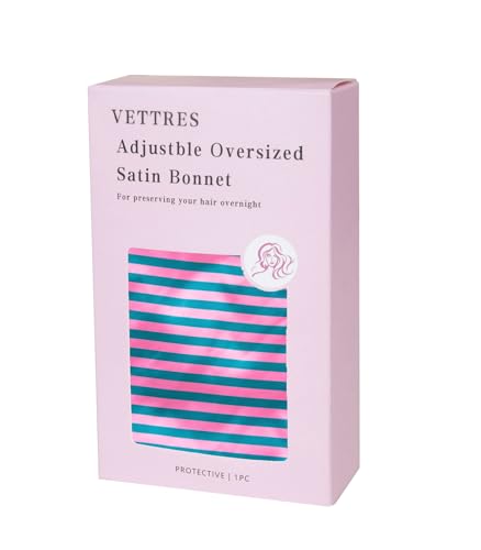 Vettres Floral Satin Bonnet For Sleeping Women Double Layer Pleated Design Adjustable Shower Cap For Curly Hair Pink Green Stripes — view 5