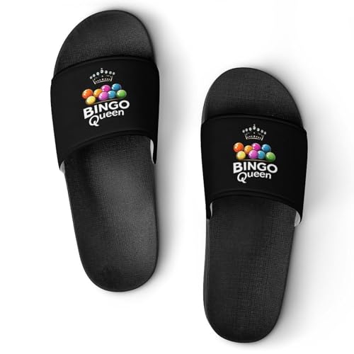 Bingo Queen House Slippers for Women Men Lightweight Open-toe Slide Shoes for Bathroom Swimming Beach