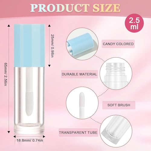 DupakSYS 2.5ml 12 PCS Empty Lip Gloss Tubes with Wand Lip Gloss Containers Cute 0.08oz Clear Refillable Lipgloss Making Supplies Kit for DIY Makeup+ 2pcs Syringes