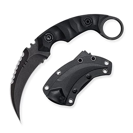 OOULORE Fixed Blade Knife, D2 Steel Blade G10 Handle, Tactical EDC Knife Double edged sharp Claw Knife, Utility Knife for Outdoor Survival Hiking Camping with Kydex Sheath OK1212 (Black/Black)