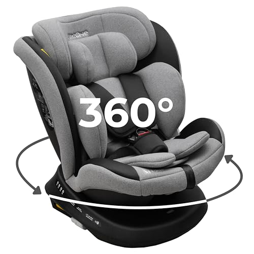 KidsZone Seggiolino Auto 0-36 kg Isofix i-Size, 40-150 cm - Seggiolino Auto Girevole 360 per Bambini Gruppo 0/1/2/3 - Top Tether, Reclinabile 5 posizioni, Regolabile in Altezza