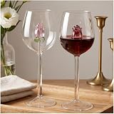 Pumtus 2 Pack Rose Wine Glasses, 10 OZ Creative Drinking Goblet with Rose Inside, Stemmed Fancy Wine Glasses, Unique Romantic Flower Cocktail Glassware, Classic Beverage Cup for Wedding Valentine
