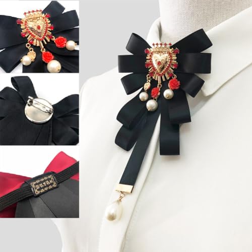 Image of Retro Court style Crystal Ribbon Bow Tie Brooch Pins for Women Girls Victorian Cameo Bow Brooch Pre-Tied Bowknot Corsage Collar accessory