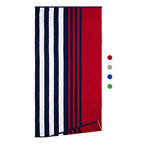 Growell Fluffy Oversized Beach Towels - Cotton 70 x 35 Inch Cotton Velour Striped Pool Towels, Plush Red Large Summer Cabana Towels