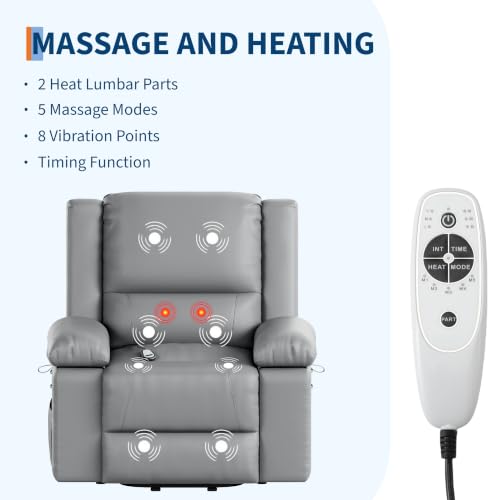 Image of GarveeHome Power Lift Recliner Chair - Heat and Massage, PU Leather Electric Lift Recliner for Elderly & Mobility Impaired, Adjustable Back and Legs, Heavy Duty Lift Chair for Seniors