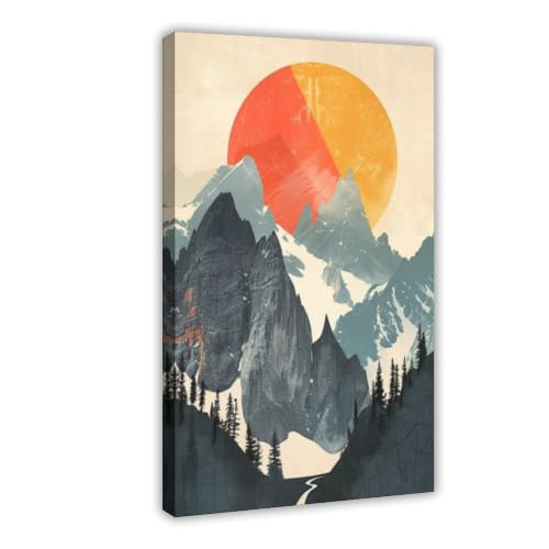Toile coucher de soleil abstraite : cadeau déco rétro unique