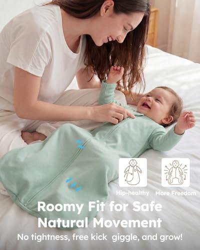 Image of Yoofoss Baby Sleep Sack 9-12 Months 100% Organic Cotton Long Sleeve Wearable Blanket Baby 2-Way Zipper 0.5 Tog Newborn Sleeping Sack, Lightweight