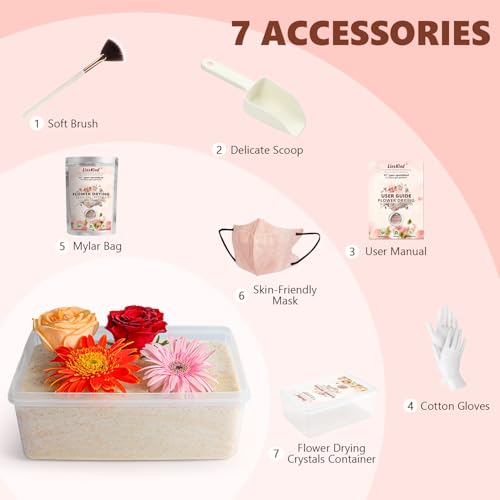 LinsKind Silica Gel Flower Drying Crystals, 2LBS Flower Drying Silica Gel Crystals, Rechargeable Flower Preservation kit, 8 in1 Moisture Absorbers Silica Crystals Beads for DIY Wedding Bouquet Flower - Image 6