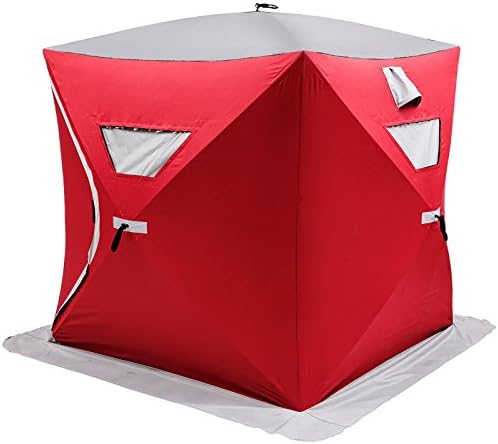 Popsport 2 3 4 8 Person Ice Fishing Shelter Tent 300d Oxford Fabric Portable Ice Shelter Strong Waterproof Ice Fish Shelter for Outdoor Fishing (Red for 2 Person)(Red for 2 Person)