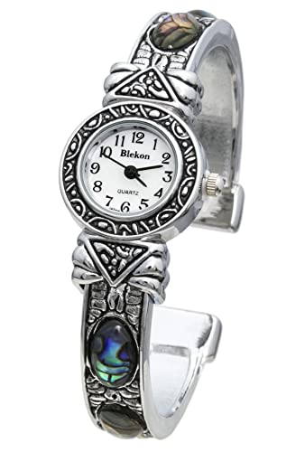 Montre bracelet femme en ormeau véritable et pierres gravées de 22mm