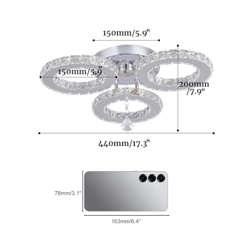 diisunbihuo 3-Ring Crystal Flush Mount Ceiling Light LED Warm White by diisunbihuo - Used condition - Image 5