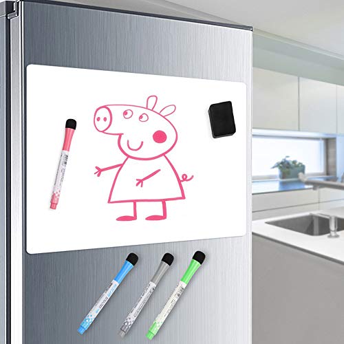 Magnetic Dry Erase Whiteboard For Fridge,20X14In Dry Erase Board For Refrigerator,Magnetic Self Adhesive White Board Sheet Reminder Notepad With Eraser Marker For Memo Grocery List Office Note Planner #TOP7