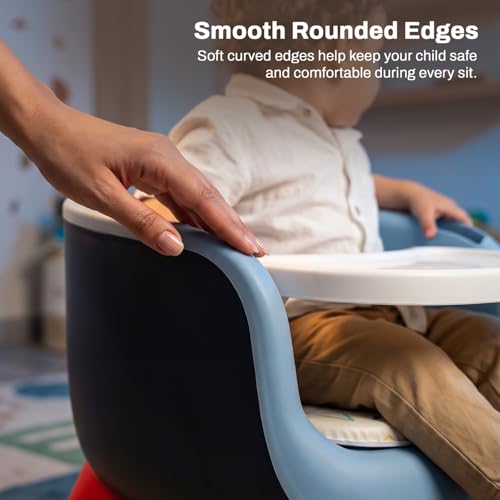 Image of Baybee Booster Chair for Baby with Detachable Food Tray, Anti-Slip Wide Legs & Soft Cushion Seat with Music | Portable Feeding Chairs for Kids Home & Travel - 0 to 3 Years (Blue)