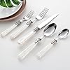 20 piece 1810 Stainless Steel Vintage Flatware set With White HandleSliverware set Service for 4Dishwasher safe 20 Pearl White