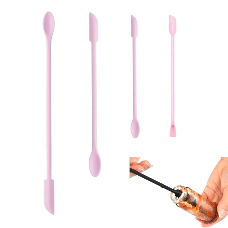 Wopanxye 4pcs Mini Spatulas Makeup Scraper, Silicone Small Spatula for Cosmetics, Reusable Long Thin Jar Scooper for Getting Last Drop Lotion Out, Bottle Cream Stirrer for Kitchen Food Beauty, Pink