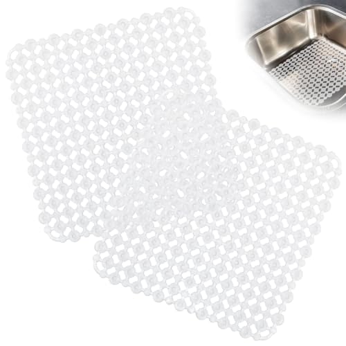 2 pièces tapis d'évier, 27 x 27 cm insert d'évier en PVC - Tapis d'égouttement découpable pour chaque évier, Protège le verre, la vaisselle et les...