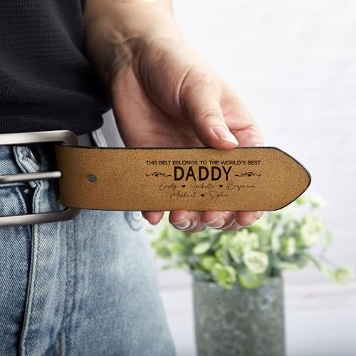This Belt Belongs To The World's Best Dad - Custom Engraved Leather Belt For Men, Dad, Daddy on Fathers Day, Birthday, Anniversary2