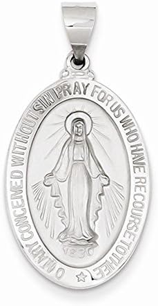 CKL International 14k White Gold Blessed Virgin Mary Miraculous Medal Pendant Charm