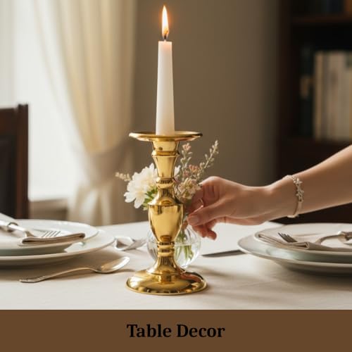 Image of Gold Plated Large Candle Stand /Candle Holder /Modern Design Candle Pillar Candle Holder for Home Decoration (Medium (9 inches), Gold)