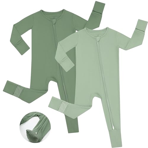 Image of JunNeng Viscose from Bamboo Sleeper with Mittens, 2 Way Zipper Baby Boy Pajamas, Non Slip Sleep'N Play Romper