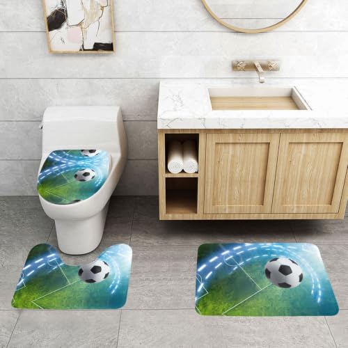Alfombrilla de fútbol para baño infantil juego de 3 piezas decoración deportiva 4