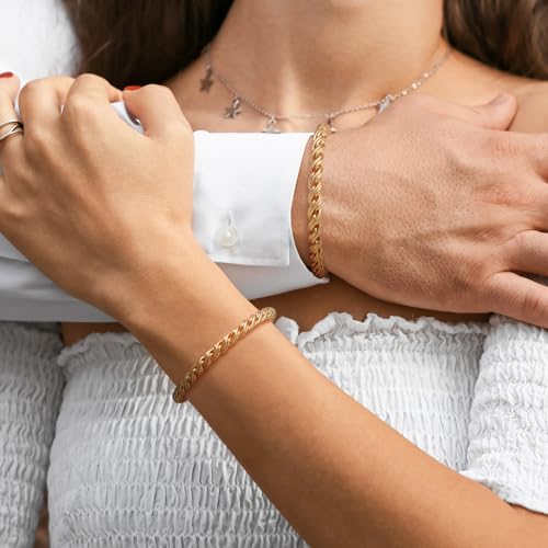 14K Gold Bracelets for Women Non Tarnish Braided Gold Chain Charm Bracelet Gift for Womens Men Hypoallergenic 5 Sizes 6.5'' 7” 7.5” 8” 8.5”3