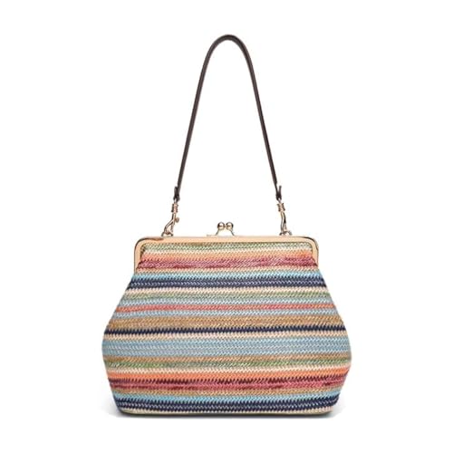 Kiss-lock Bag for Women Large Woven Purse Retro Top Handle