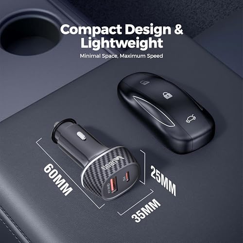 Image of UBON CH 283 Rocket Series 60W QC + PD Car Charger | Super Fast Car Charging Adapter with WARP, Dash & Dart Support | Dual Output Compact Car Charger for iPhone, Android Smartphones & Devices (Black)