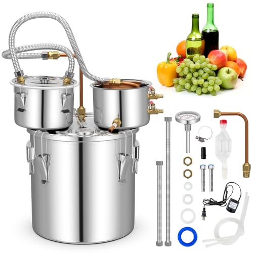 COSTWAY Alcohol Still, 5 Gal/22L Home Brewing Distillery Kit with 3 Stainless Steel Pots, Circulating Pump, Built-in Thermometer, Copper Tube, Water Alcohol Distiller for Whisky Wine Brandy (5 Gal)
