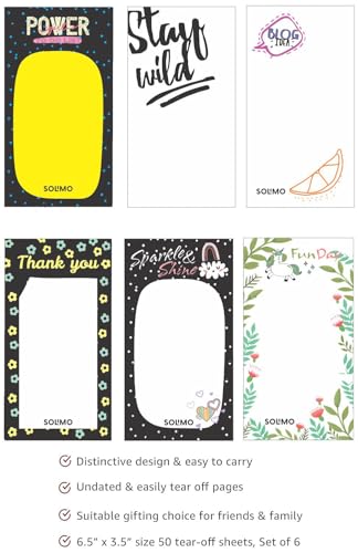 Image of Amazon Brand - Solimo To Do List Planner - 6.5 inch x 3.5 inch, 50 Sheets Easy Tear Off Notepads, for Grocery, Shopping, Reminders, Checklist, Set of 6