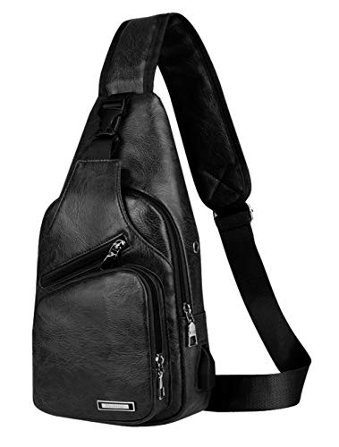 Yushilai: Mochila Hombre de Pecho Bolso Bandolera de Cuero Piel de Hombro para Ciclismo