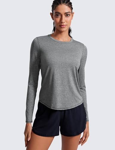 Image of CRZ YOGA Lightweight Crewneck Long Sleeve Top | Workout, Moisture Wicking, Classic Fit, Hip Length, Reflective Spots, Shirts for Women